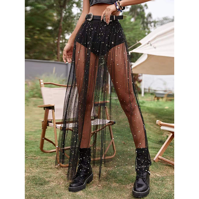 Echoine Women Gauze High Waist See Through Lace Package Hip maxi Skirts  streets Party nightclub Sexy Y2k Pleated Skirt