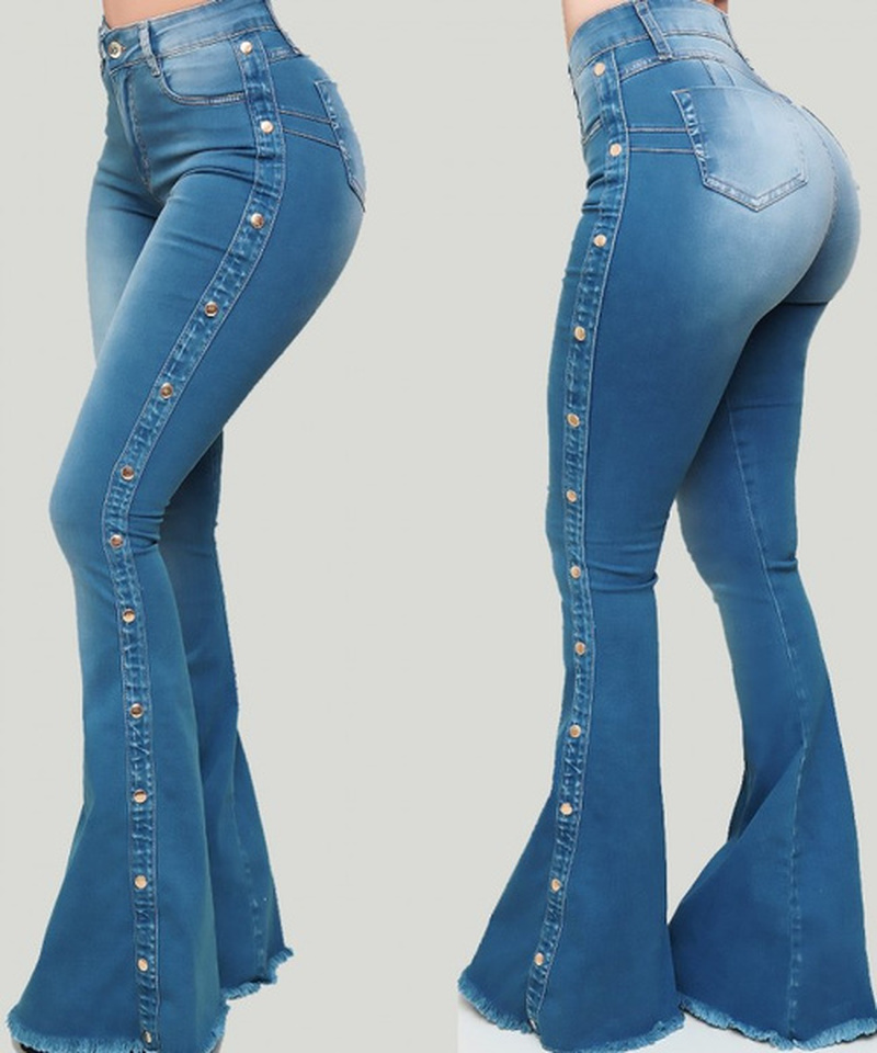 Arrival Womens  Skinny Flare Pants Washed Jeans Denim Pants Butt Lift Vintage Jeans Ladies Casual High Waist Trousers