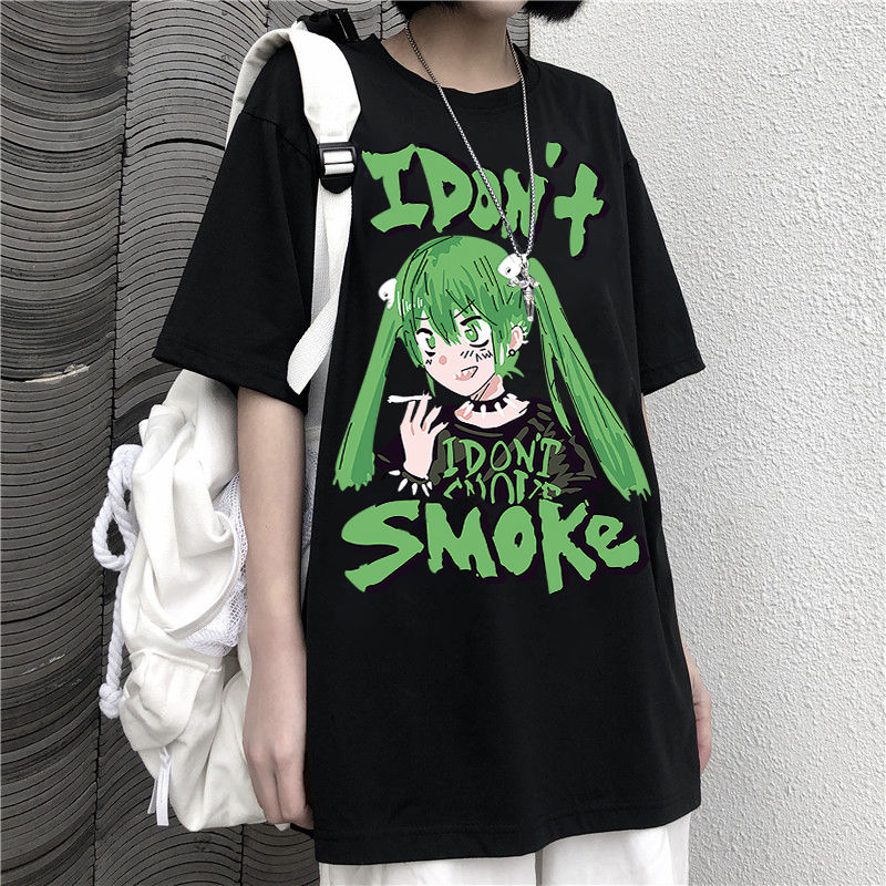 Anime Women's T Shirt Harajuku Smke of The Dark Print T-shirt Summer Short Sleeve Oversized T-Shirt Street Vintage Clothes
