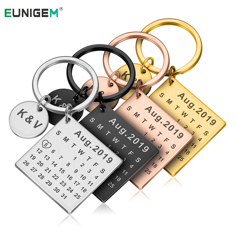 DIY Keychain Personalized Calendar Keychain Hand Carved Calendar Keyring Gift for Boyfriend Girlfriend Private Custom Engraving