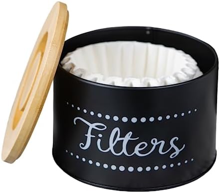 Coffee Filter Holders for Counter - Metal Farmhouse Coffee Filter Holder w. Bamboo Lid - At Home Coffee Bar Essentials Storage Organizer - Coffe Filters K Cup Storage Basket with Lid Cafe Appliances