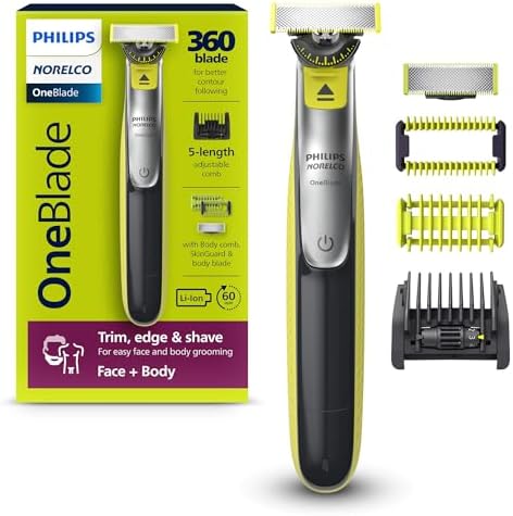 Philips Norelco OneBlade 360 Face + Body, Hybrid Electric Razor and Beard Trimmer for Men with 5-in-1 Face Stubble Comb and Body Hair Trimmer Kit, QP2834/70