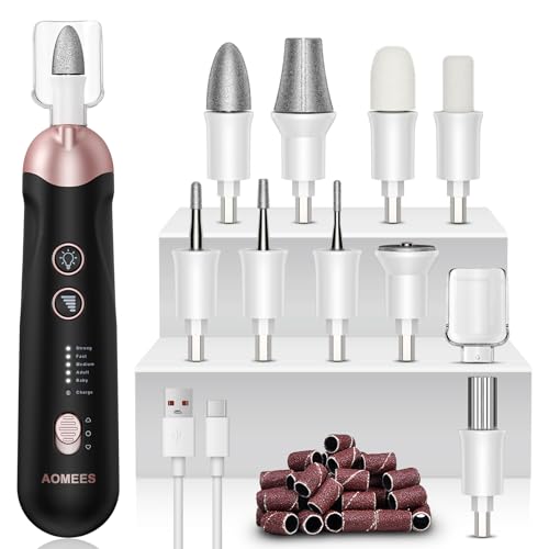 AOMEES Electric Nail File Kit, Rechargeable Professional Manicure Pedicure Kit, 5 Speeds Hand Foot Care Tool for Nail Grind Trim Polish - with 100Pcs Fine Grit Nail File Sanding Tape