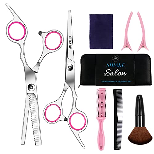 Sirabe 9 Pcs Hair Cutting Scissors Set Hairdressing Scissors Kit, Thinning Haircut Scissors, Professional Barber Salon Home Shears Kit for Men Women