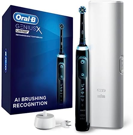 Oral-B Genius X Limited Rechargeable Electric Toothbrush with 1 Replacement Brush Head, Travel Case, Midnight Black