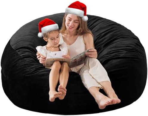 EDUJIN 3 ft Bean Bag Chair: 3' Memory Foam Bean Bag Chairs for Adults/Teens with Filling,Ultra Soft Dutch Velvet Cover, Round Fluffy Lazy Sofa for Living Room - 3Foot,Black