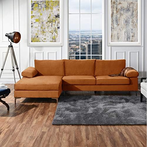 Casa Andrea Milano Modern Large Velvet L-Shape Sectional Sofa, with Extra Wide Chaise Lounge Couch