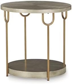 Signature Design by Ashley Ranoka Industrial Round End Table with Shelf, Gray