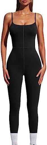 AUTOMET Womens Sexy Unitard One Piece Jumpsuit Spaghetti Strap Tummy Control Rompers Sleeveless Bodysuits Outfits