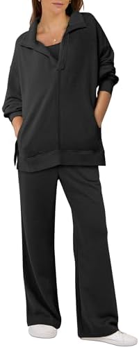 ANRABESS Women 2 Piece Outfits Lounge Sets Oversized Sweatshirt Wide Leg Pants 2024 Fall Casual Sweatsuits Travel Clothes Set