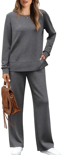 WIHOLL Women's 2 Piece Lounge Sets Sweatshirt Casual Travel Outfits Fashion Wide Leg Tracksuit Cozy Sweatsuits