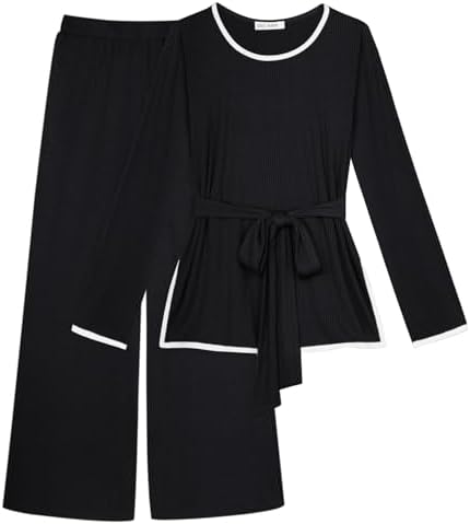 GRACE KARIN 2 Piece Sets for Women Ribbed Tie Front Top & Wide Leg Pants Lounge Matching Sets Tracksuits Fall Outfits