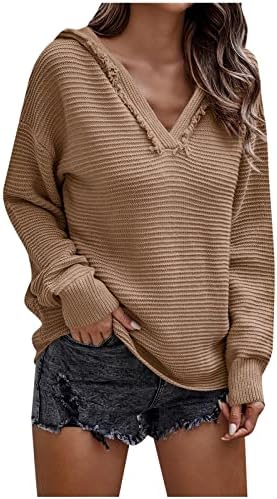 Ymosrh Women's Sweaters Casual Fall 2023 Sexy V Neck Ribbed Knit Tunic Sweater Pullover Tops Hoodie Sweater Tops