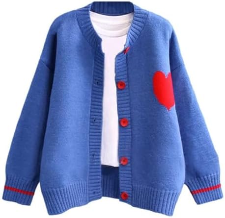 FindThy Women's Cute Cardigan Sweater Kawaii Love Heart Print Y2K Button Knitted Outerwear
