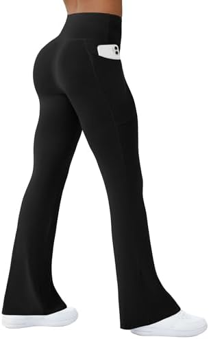 Womens Yoga Pants with Pockets High Waisted Flare Leggings Bell Bottom Yoga Dress Pants Seamless Bootcut Pants