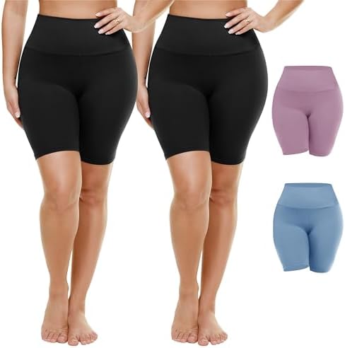 TNNZEET 2 Pack Plus Size Biker Shorts with Pockets for Women - 8" Black High Waisted Spandex Workout Shorts (XL-4XL)
