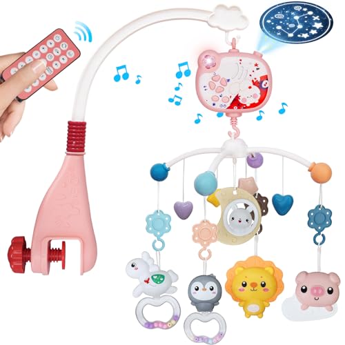 Baby Mobile for Crib, Crib Mobile with Music and Lights for Girls or Boys, Crib Toys Hanging, Nursery Mobiles, Bassinet Mobile Clip On, Tiny Love Mobile, Crib Bumper Toys Accessories