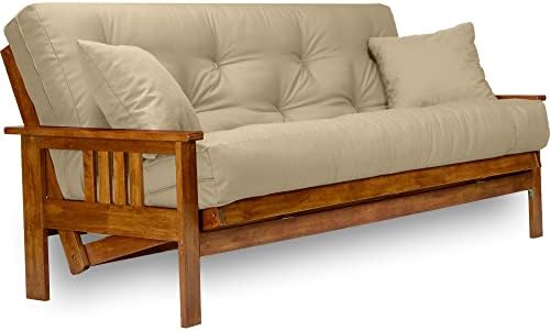 Nirvana Futons Stanford Futon Set - Full Size, Frame, 8" Twill Khaki Mattress