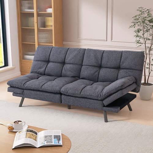 Convertible Futon Sofa Bed Couch,Linen Fabric Futon Sofa Couch,Memory Foam Futons,Small Splitback Modern Loveseat Sleeper Couch Bed for Living Room,Office,Apartment,Dark Grey