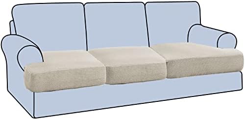 H.VERSAILTEX Stretch 3 Piece T Cushion Sofa Slipcovers Individually Sofa Cushion Covers for 3 Cushion Couch Sofa Seat Cushion Covers with Elastic Bands Featuring Thicker Jacquard Fabric, Island Fossi