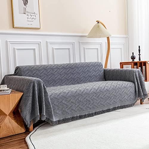 Deep Dream Sofa Cover, Sectional Couch Covers, Couch Covers for 3 Cushion Couch, Couch Cover for Dogs, Geometrical Jacquard Fabric Sofa Cover (X-Large, 71"x118", Dark Grey)