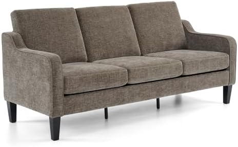 VINGLI Sofas for Living Room Couch 71" Small Sofa Brown Couch Mid Century Modern Couches 3 Seater Comfy Couch Upholstered Soft Chenille Floor Couch for Bedroom, Apartment, Office