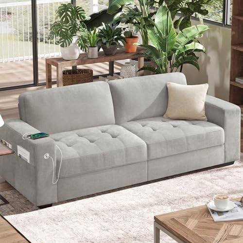 Hanherry 89” Sofa Couch for Living Room, Modern 3 Seater Comfy Sofa with 8” Medium Firm Seat Cushion, Removable Cover,Wide Armrest,USB/Type-C Port,Chenille Fabric Couches for Small Space,Apartment