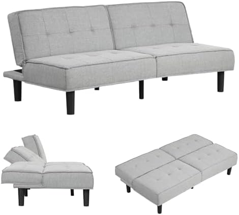Convertible Futon Sofa Bed, Loveseat Foldable Futon Couch Adjustable Backrest, Small Futon Couch for Living Room, Small Space, Apartment, Light Grey Fabric,307LG