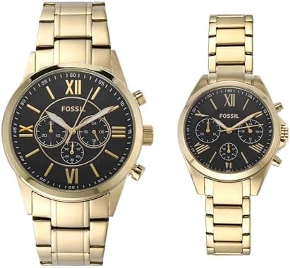 His and Her Chronograph Gold-Tone Stainless Steel Watch Gift Set