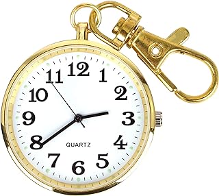 Minimalist Ultra Thin Open Face Quartz Pocket Watch with Key Buckle Unisex Portable Unisex Pocket Watch