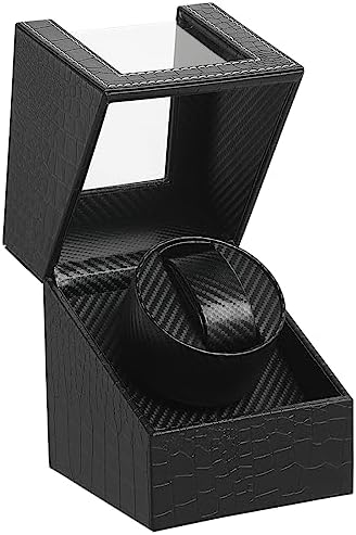 Automatic Single Watch Winder with Quiet Japanese Motor,AC Adapter or Battery Powered,Premium Leather Exterior and Soft Flexible Watch Pillows for Men's and Women's Watches