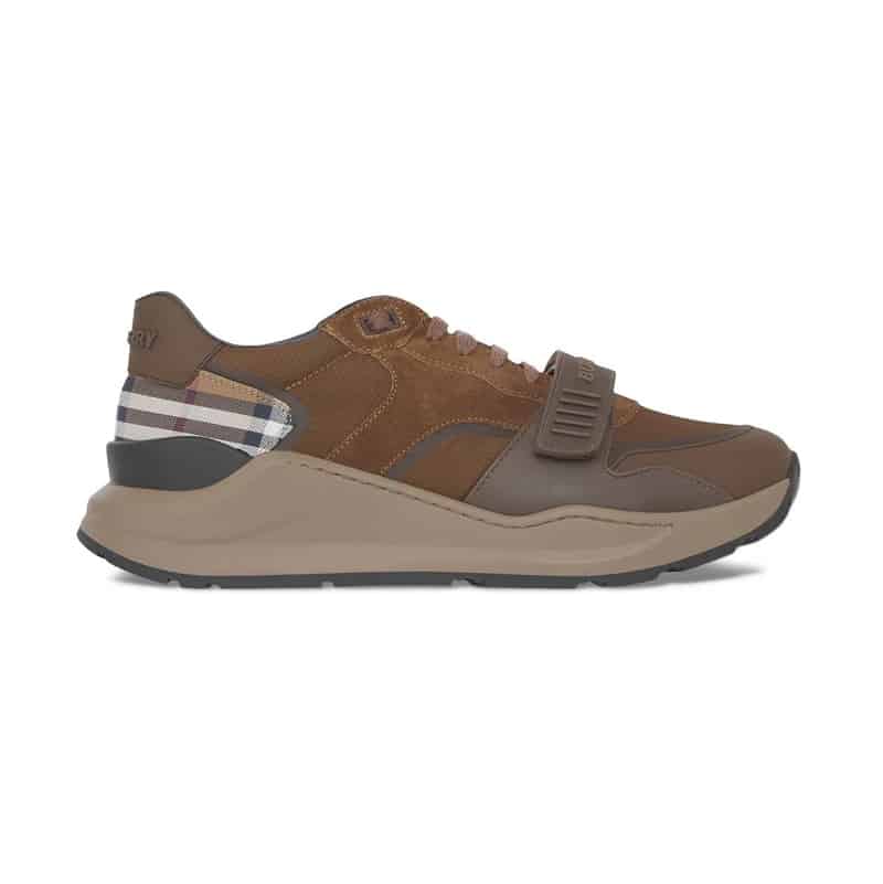 BURBERRY CHECK LACE-UP SNEAKERS IN BROWN – BBR095